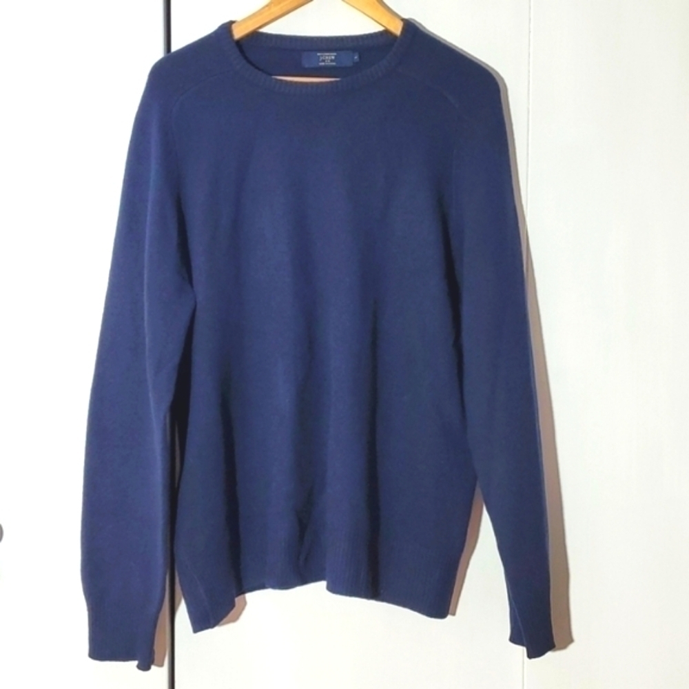 J.Crew- Mens Pure Lambswool Crew neck Navy Blue Sweater luxury warm Sz.Large